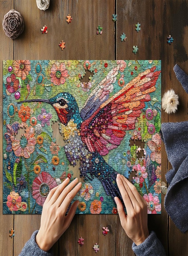 PICKFORU Hummingbird Puzzles for Adults 1000 Pieces, Nature Birds Flower Jewel Art Puzzle, Difficult Crystal Diamond Beautiful Garden Animals Jigsaw Puzzles, Colorful Floral Hard Challenging Puzzles for Adults - Image 5